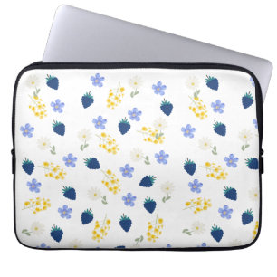 Housse Pour Ordinateur Portable Motif floral de fleurs sauvages et de mûres