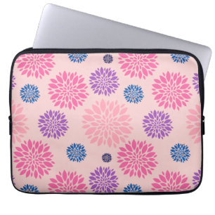 Housse Pour Ordinateur Portable Motif floral décoratif rose violet et bleu