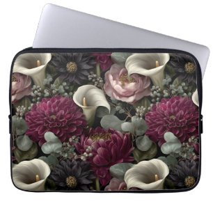 Housse Pour Ordinateur Portable Motif floral lunatique avec dahlias et callas