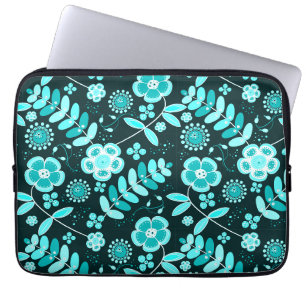 Housse Pour Ordinateur Portable motif floral sarcelle bleu chic stylé