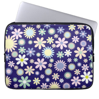 Housse Pour Ordinateur Portable Motif floral sur fond bleu