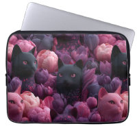 Motif floral surréaliste de chat noir et de pivoin