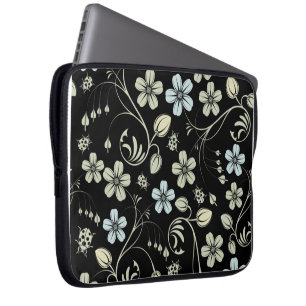 Housse Pour Ordinateur Portable Motif floral vintage avec coccinelles sur fond noi