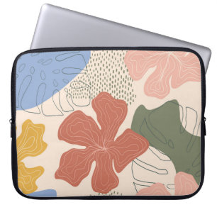 Housse Pour Ordinateur Portable Motif fluide floral dessiné à la main, collage cré