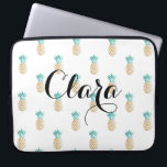 Housse Pour Ordinateur Portable motif frais tropical d'ananas d'or de faux d'été<br><div class="desc">Motif mignon et d'été de faux d'or et de turquoise d'ananas. Vous pouvez choisir la couleur de l'arrière - plan.</div>