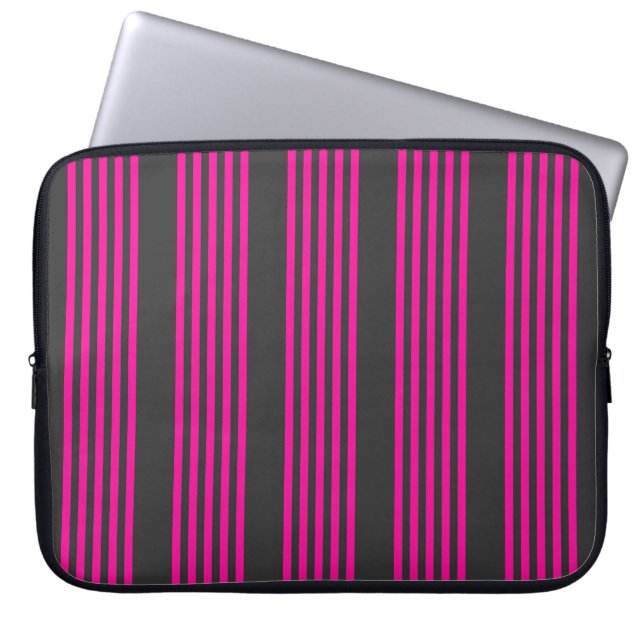 Housse Pour Ordinateur Portable Motif Fuchsia et charbon de bois cinq bandes (Devant)