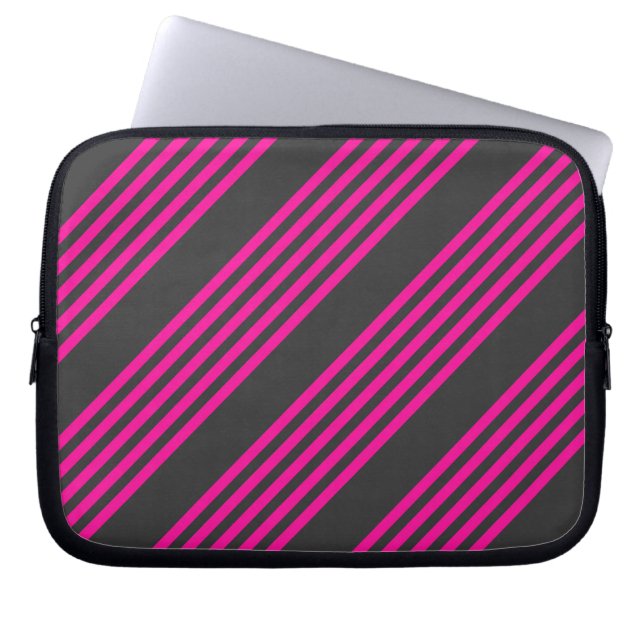Housse Pour Ordinateur Portable Motif Fuchsia et charbon de bois cinq bandes (Devant)