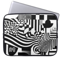 Motif Géométrique Abstrait Moderne Noir Blanc 15"
