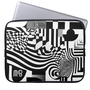 Housse Pour Ordinateur Portable Motif Géométrique Abstrait Moderne Noir Blanc 15"
