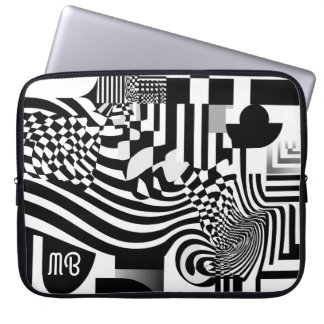 Housse Pour Ordinateur Portable Motif Géométrique Abstrait Moderne Noir Blanc 15"