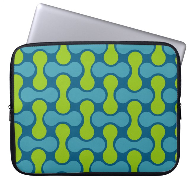 Housse Pour Ordinateur Portable Motif géométrique Abstrait rétro en bleu et vert (Devant)
