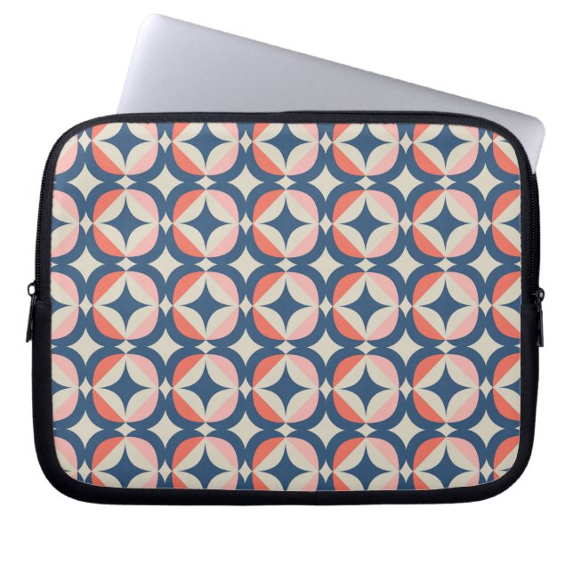 Housse Pour Ordinateur Portable Motif géométrique bleu et corail (Devant)