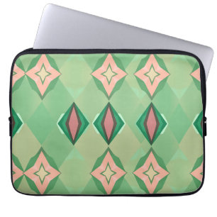 Housse Pour Ordinateur Portable Motif géométrique rétro vert rose diamant étoile