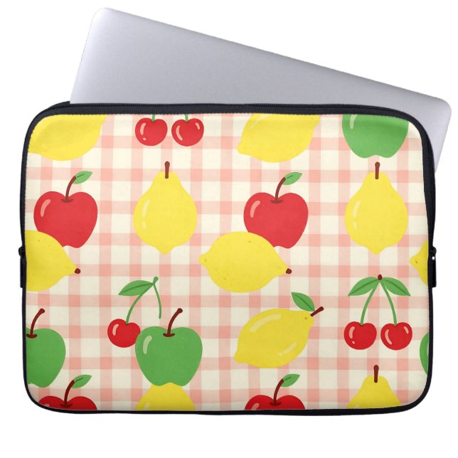 Housse Pour Ordinateur Portable Motif Gingham de Fruits Mignons (Devant)