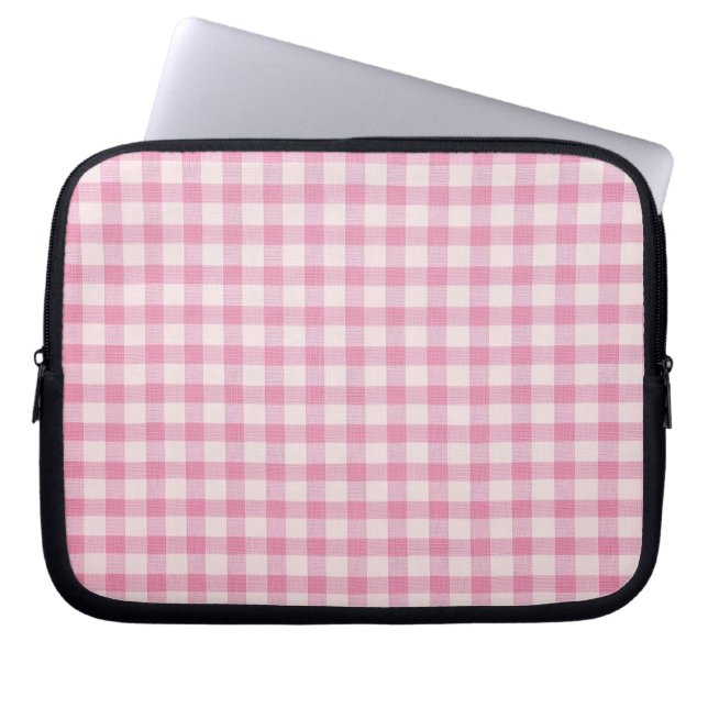 Housse Pour Ordinateur Portable Motif Gingham Rose Bébé (Devant)
