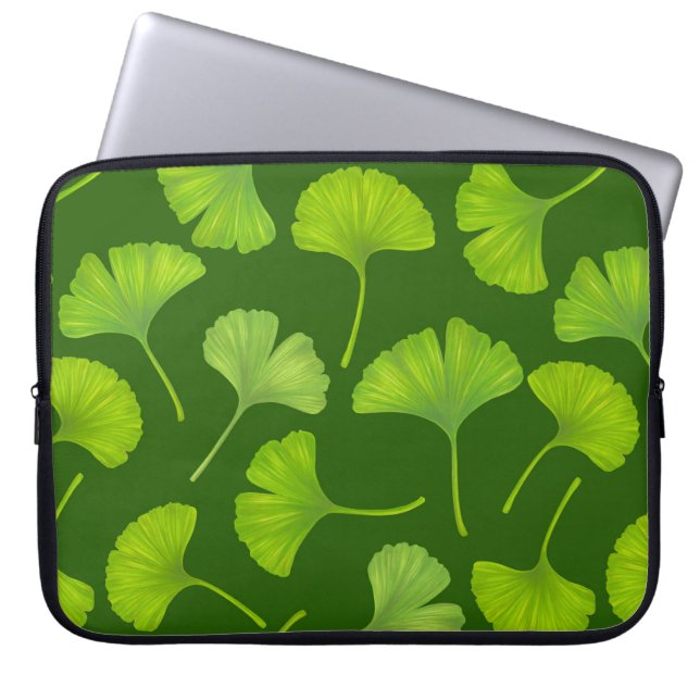Housse Pour Ordinateur Portable Motif Ginkgo sur vert foncé (Devant)