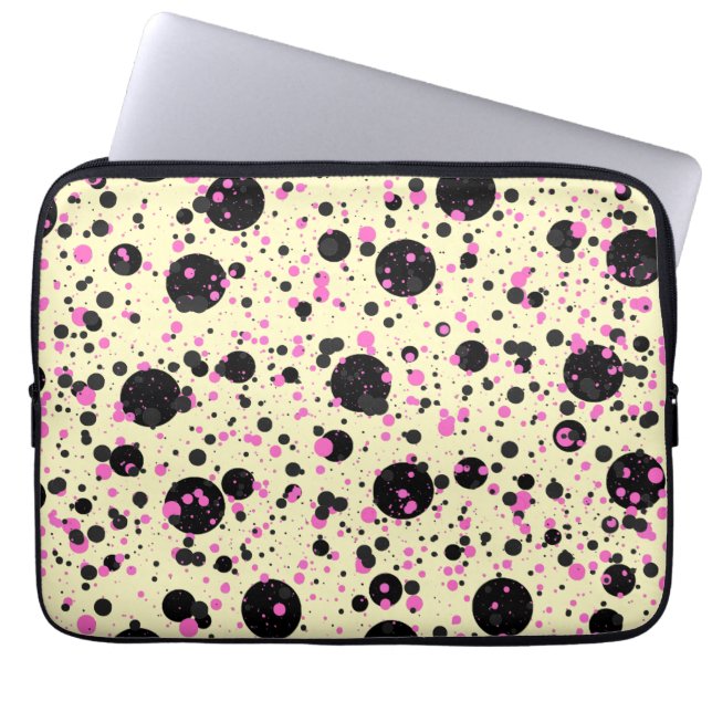 Housse Pour Ordinateur Portable Motif Glamour à pois rose et noir (Devant)