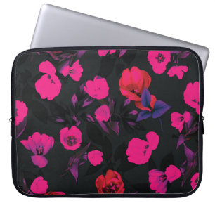 Housse Pour Ordinateur Portable Motif grand vintage fleuri, tulipes stylisées.