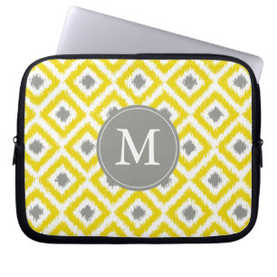 Housse Pour Ordinateur Portable Motif Ikat de diamant gris jaune monogramme