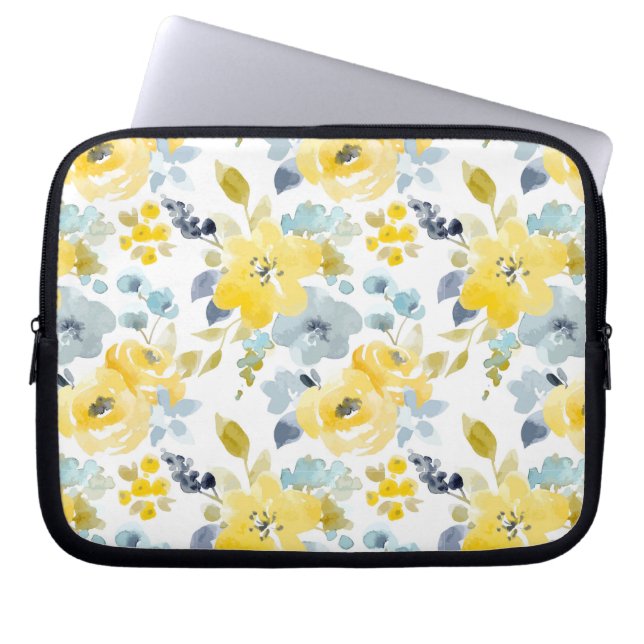 Housse Pour Ordinateur Portable Motif jaune et bleu d'aquarelle (Devant)