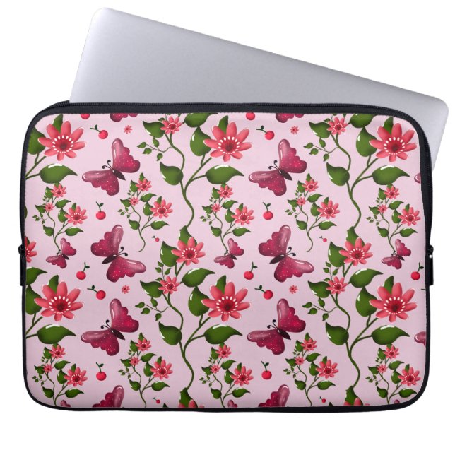 Housse Pour Ordinateur Portable Motif joli papillon Cerise, Fruit Kawaii brillant (Devant)