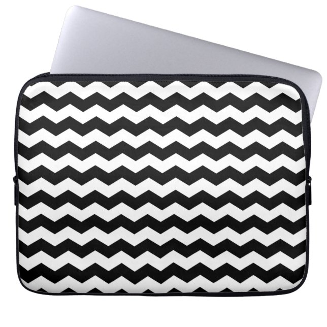 Housse Pour Ordinateur Portable Motif noir et blanc moderne Chevron ZigZag (Devant)