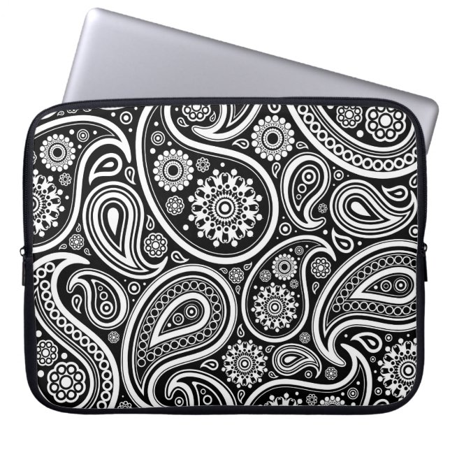 Housse Pour Ordinateur Portable Motif noir et blanc Retro Paisley (Devant)