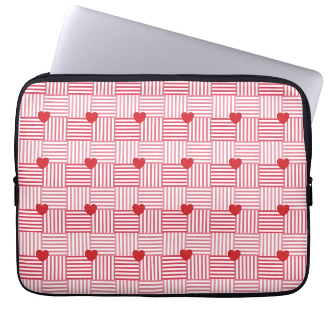 Housse Pour Ordinateur Portable Motif Patchwork Cœurs Rayés  (Devant)