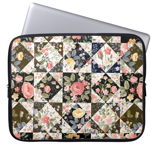 Housse Pour Ordinateur Portable motif patchwork transparent avec fleurs (Devant)