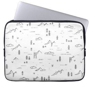 Housse Pour Ordinateur Portable Motif paysager des lignes de bois géométriques