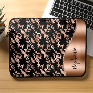 Housse Pour Ordinateur Portable Motif personnalisé de colibri Rose Gold Noir
