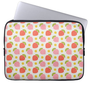 Housse Pour Ordinateur Portable Motif rétro fraise et marguerite