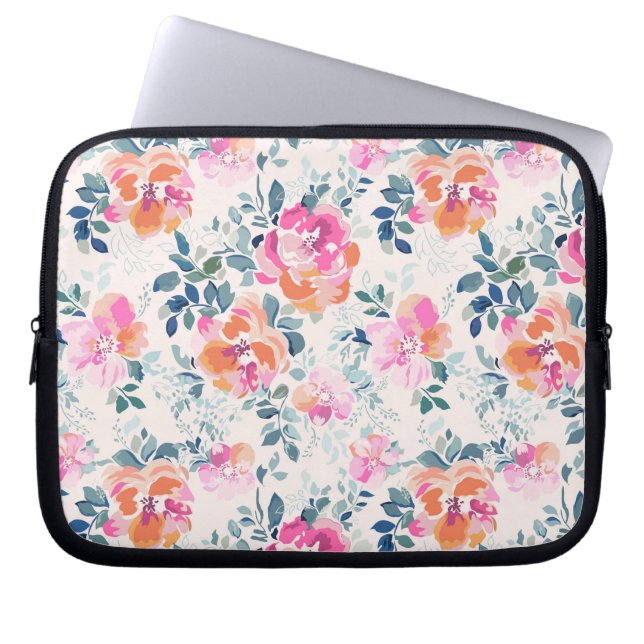 Housse Pour Ordinateur Portable Motif rose et Turquoise (Devant)