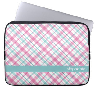 Housse Pour Ordinateur Portable Motif rose et turquoise de plaid