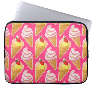 Housse Pour Ordinateur Portable Motif rose Kawaii avec crème glacée aux fraises