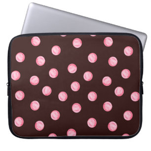 Housse Pour Ordinateur Portable motif sans couture avec cercles roses aquarelle. L