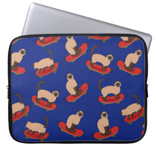 Housse Pour Ordinateur Portable Motif sans couture avec chats siamois sur skateboa