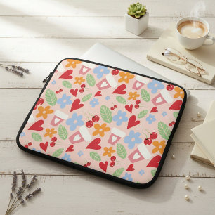 Housse Pour Ordinateur Portable motif sans couture avec des cœurs, des fleurs et d