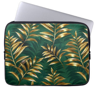 Housse Pour Ordinateur Portable Motif sans couture avec des fougères dorées