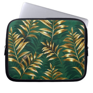Housse Pour Ordinateur Portable Motif sans couture avec des fougères dorées