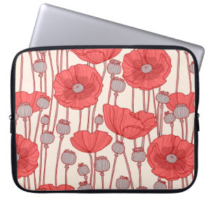 Housse Pour Ordinateur Portable Motif sans couture avec des pavots.