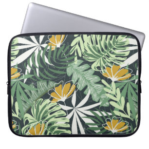 Housse Pour Ordinateur Portable Motif sans couture avec feuilles tropicaux et fleu