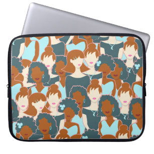 Housse Pour Ordinateur Portable Motif sans couture avec filles noires et blanches