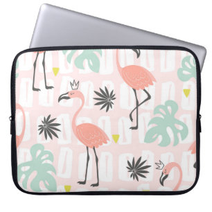 Housse Pour Ordinateur Portable Motif sans couture avec flamants roses et feuilles