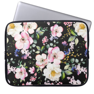 Housse Pour Ordinateur Portable Motif sans couture avec fleurs de printemps et feu