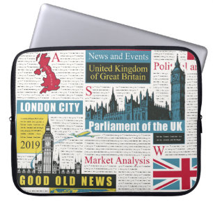 Housse Pour Ordinateur Portable motif sans couture avec journal britannique ou lon