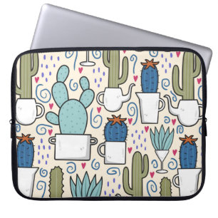 Housse Pour Ordinateur Portable Motif sans couture avec lama, cactus dessinés à la