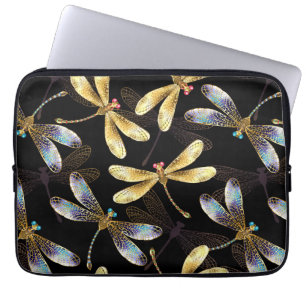 Housse Pour Ordinateur Portable Motif sans couture avec libellules d'or