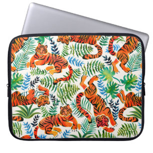 Housse Pour Ordinateur Portable Motif sans couture avec peint en tigres aquarelles