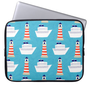 Housse Pour Ordinateur Portable Motif sans couture avec vagues, phares et cruis